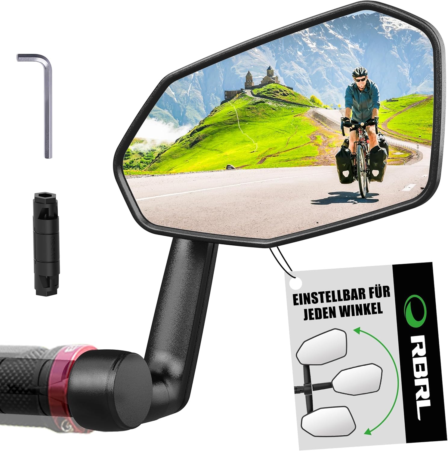 RBRL Fahrradspiegel, Nicht Leicht Zu Blockierender übergroßer Rückspiegel Fahrräder, Bruchfest & Langlebig Fahrrad Spiegel, 360° Verstellbarer Fahrräder Spiegel für E-Bike (Rechts) von RBRL