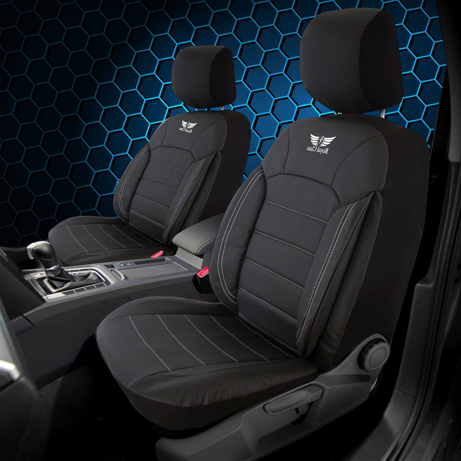 Auto Sitzbezüge Autositzauflage Kunstleder kompatibel mit Peugeot Expert in Schwarz Weiß Set Vordersitze Fahrersitz und Beifahrersitz 2 Sitze kompatibel Auto Zubehör Innenraum von RC Royal Class