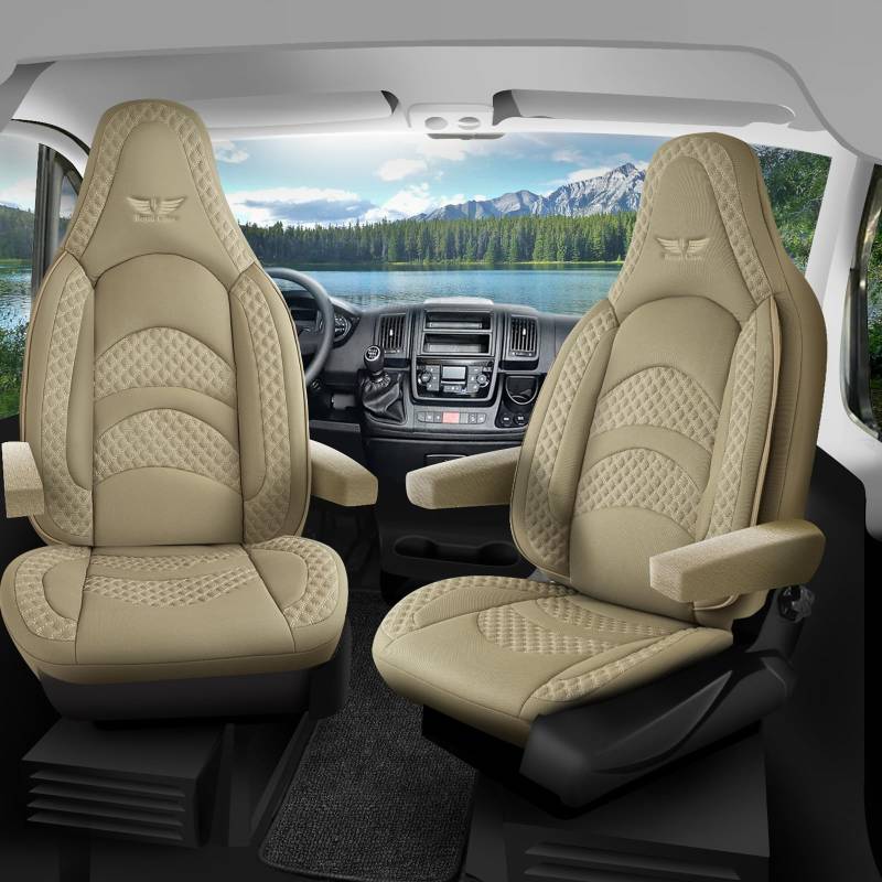 RC Royal Class Auto Sitzbezüge für Pilot Vordersitze Fahrer und Beifahrer kompatibel für Elnagh Wohnmobil Caravan in Beige Pilot 3.3 das Sitzbezugsset Auto Zubehör Innenraum von RC Royal Class