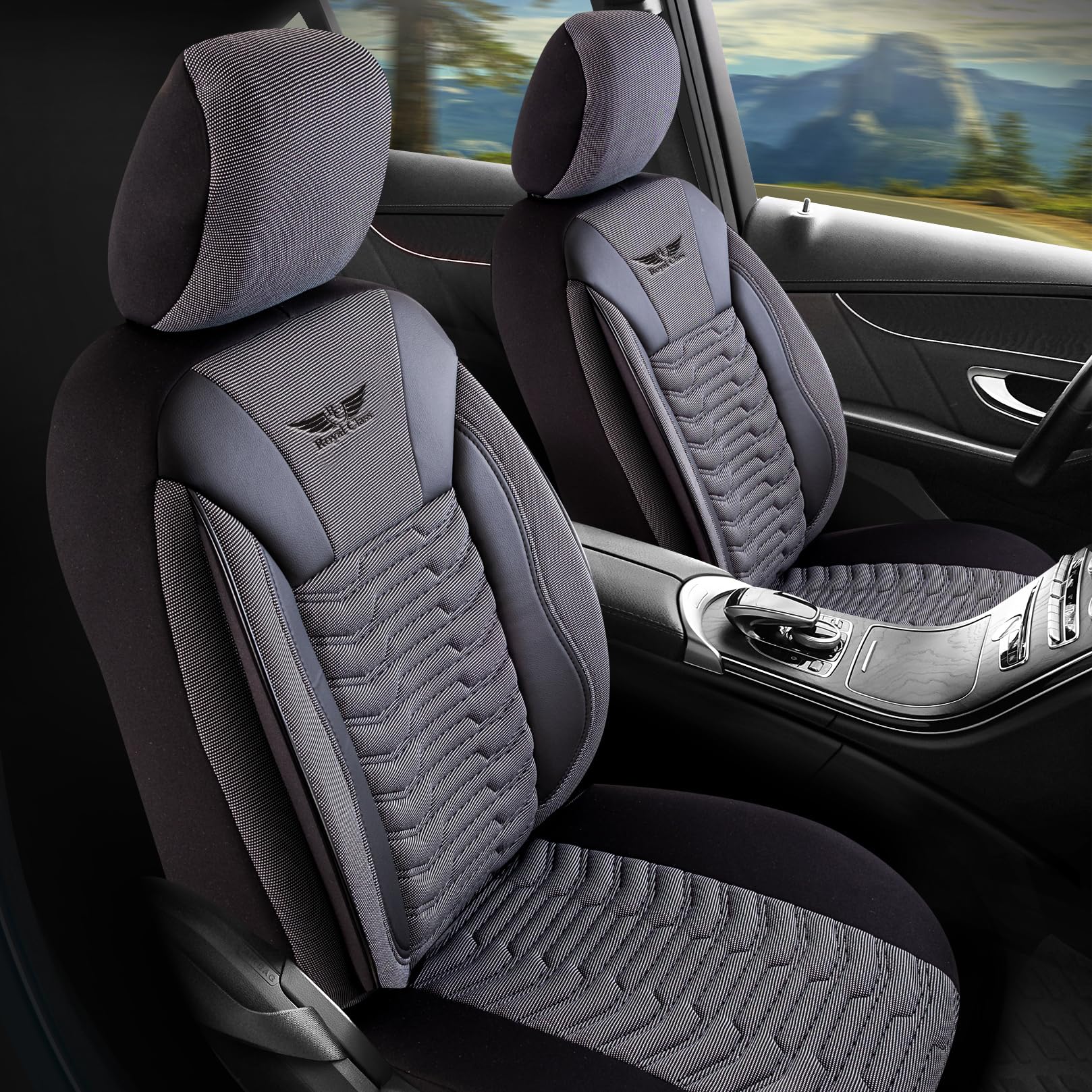 Royal Class Auto Sitzbezüge kompatibel für Honda Jazz in Dark Grau Komplett Fahrer und Beifahrer mit Rücksitzbank, Autositzbezug Schonbezug Sitzbezug Komplettset 5-Sitze Kunstleder von RC Royal Class