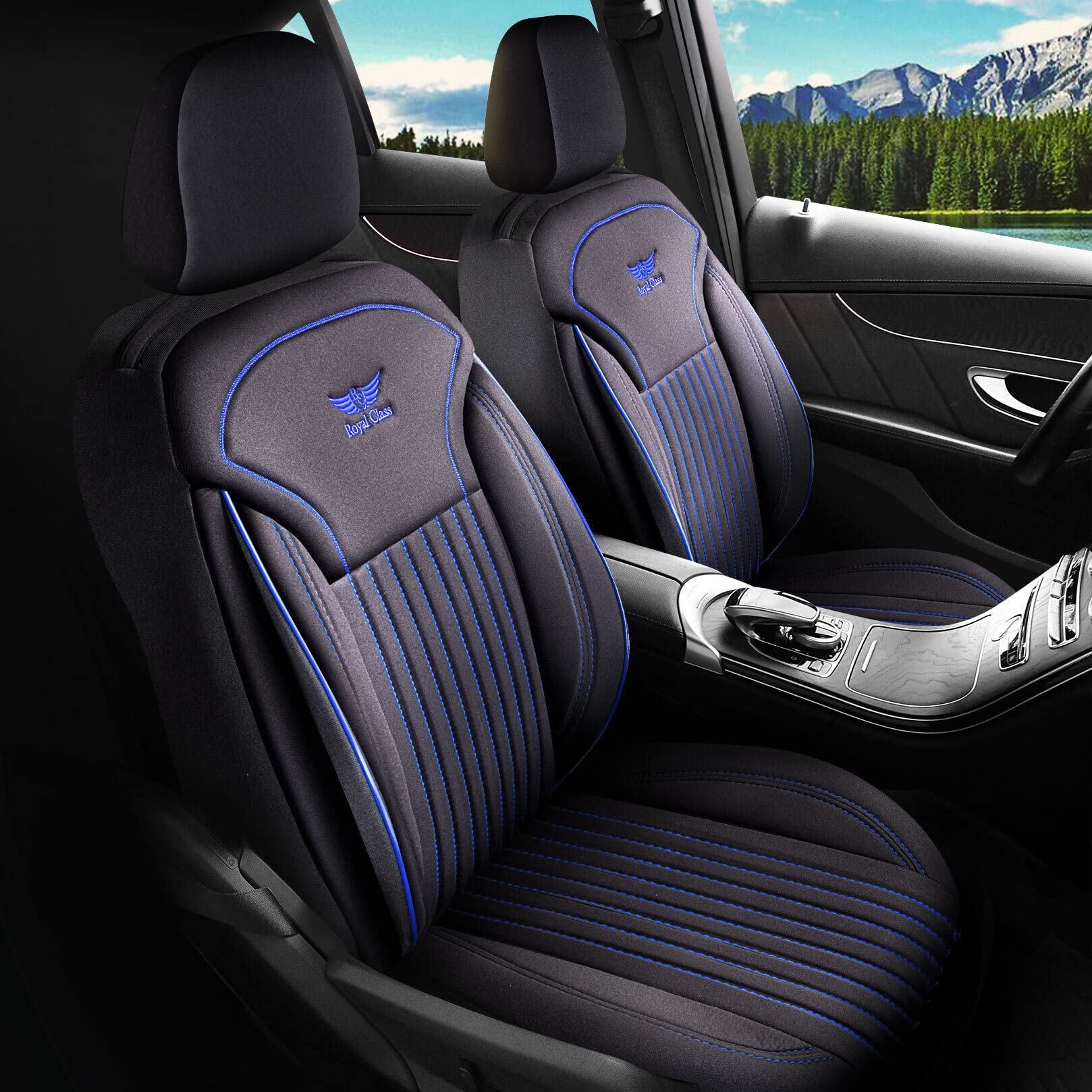 Royal Class Auto Sitzbezüge kompatibel für Mercedes Benz GLK-Klasse in Schwarz Blau Fahrer und Beifahrer, Autositzbezug Schonbezug Sitzbezug Auto Komplettset 2-Sitze Royal Class Auto Sitzbezüge kompatibel für Mercedes Benz GLK-Klasse in Schwarz Blau Fahrer und Beifahrer, Autositzbezug Schonbezug Sitzbezug Auto Komplettset 2-Sitze von RC Royal Class