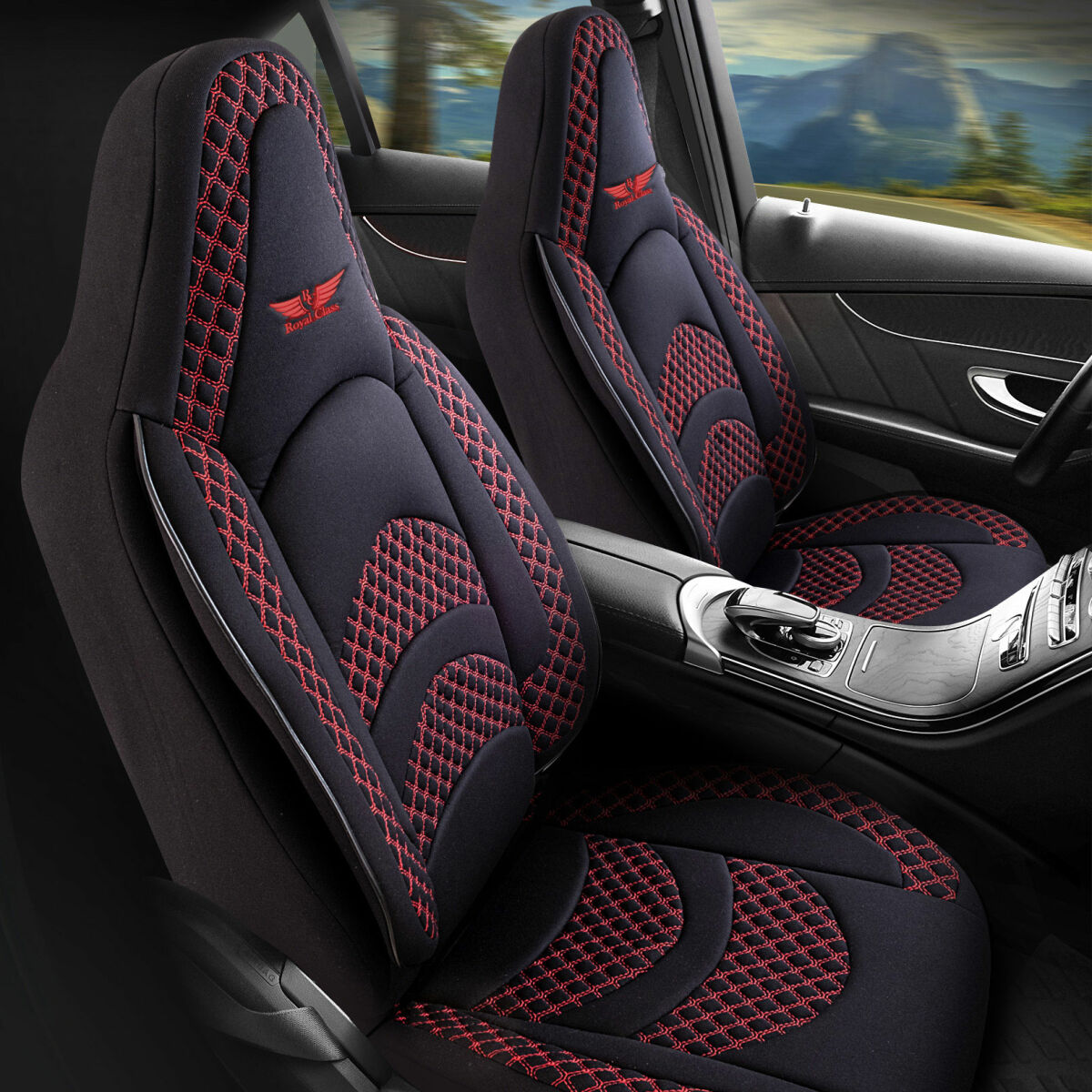 Sitzbezüge Komplett passend für Audi Q2 in Schwarz Rot Pilot 3.2 von RC Royal Class
