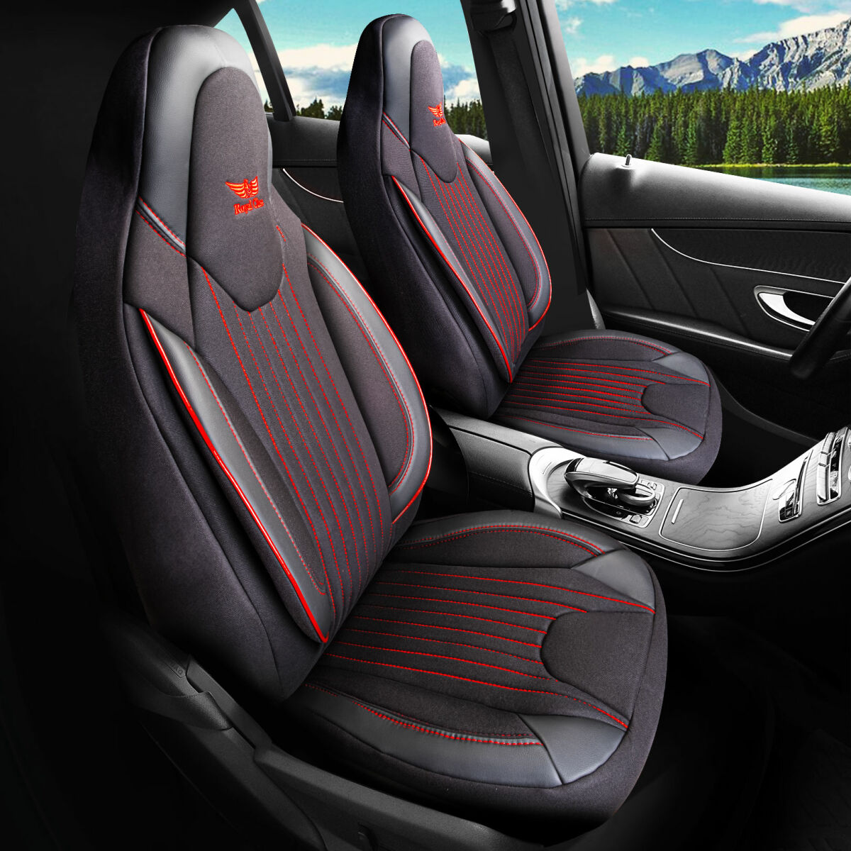 Sitzbezüge passend für Chevrolet Spark in Schwarz Rot Pilot 6.2 von RC Royal Class