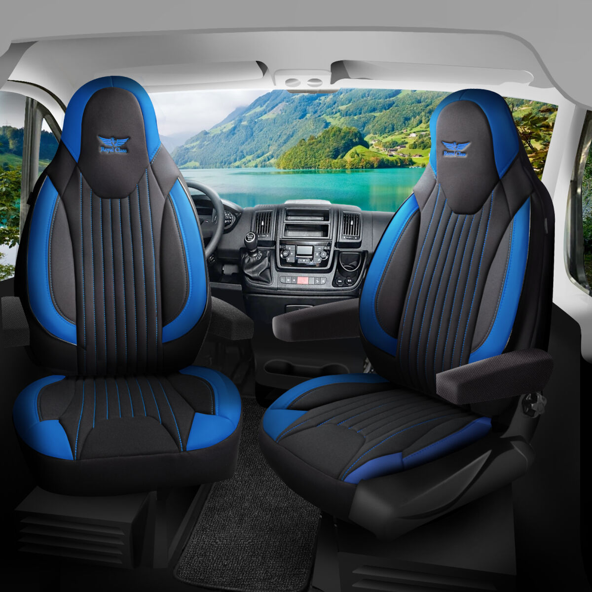 Sitzbezüge passend für Dipa Reisemobilbau Wohnmobil in Schwarz Blau Pilot 6.5 von RC Royal Class