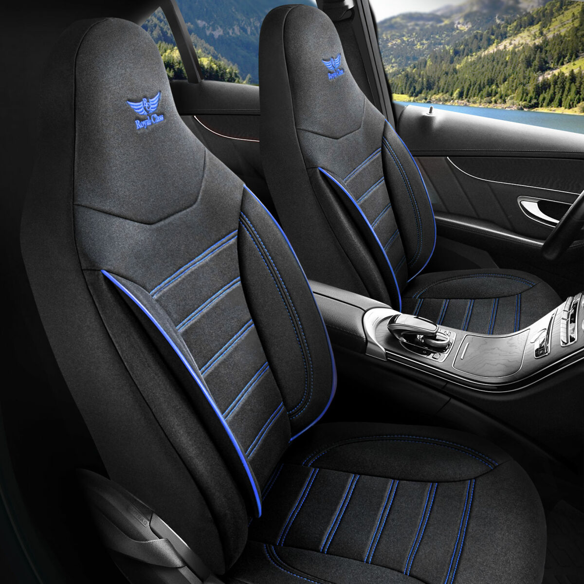 Sitzbezüge passend für Lexus GS in Schwarz Blau Pilot 4.7 von RC Royal Class