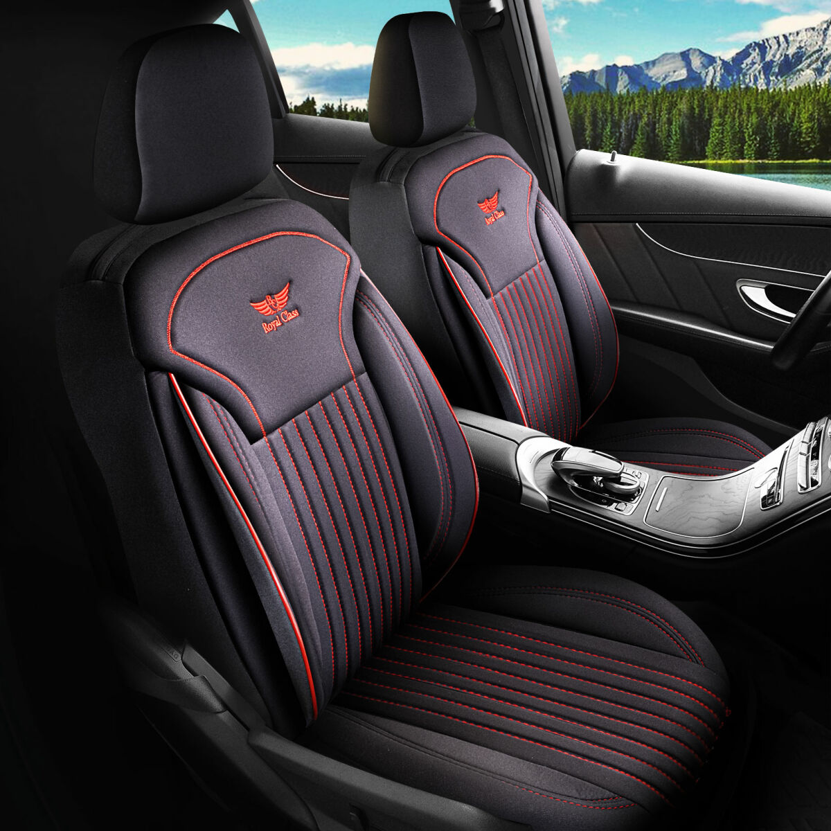Sitzbezüge passend für Lexus GS in Schwarz Rot von RC Royal Class