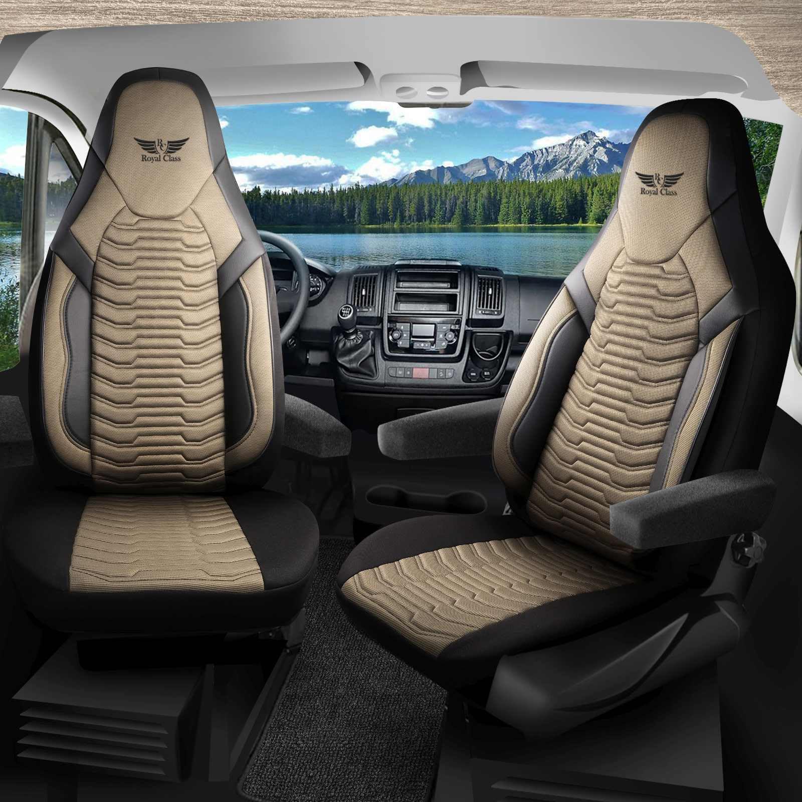 Sitzbezüge passend für Roller Team Wohnmobil (Beige-Schwarz) 1053P040 von RC Royal Class