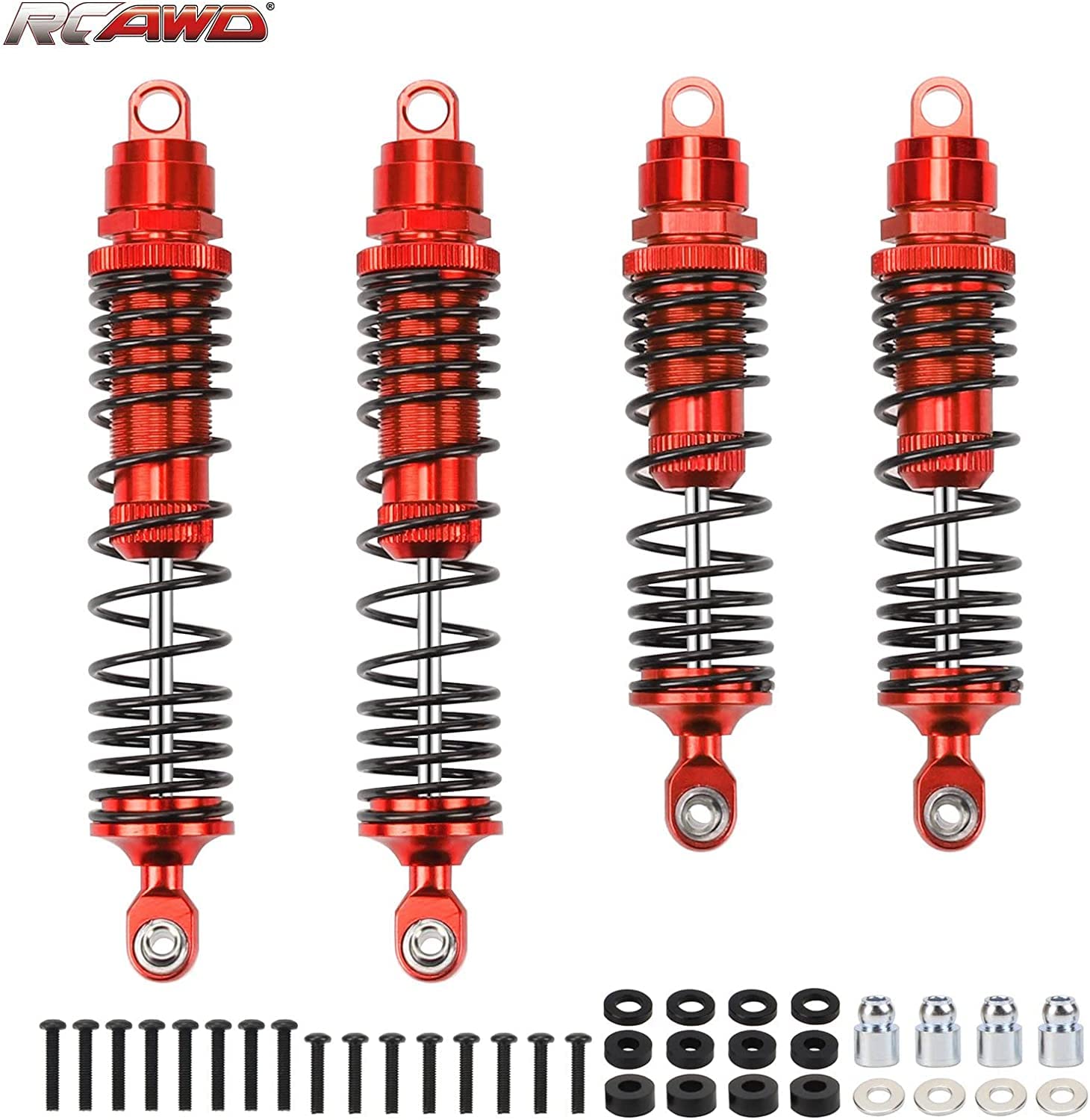 RCAWD Big Bore RC Stoßdämpfer-Set für Slash 2WD, Hoss, Rustler 4X4 VXL, Slash 4X4, Bandit, Ford, Nitro, Stampede Upgrades, 1/10 RC Stoßdämpfer vorne hinten, volle Legierung Teile #5862 Rot) von RCAWD