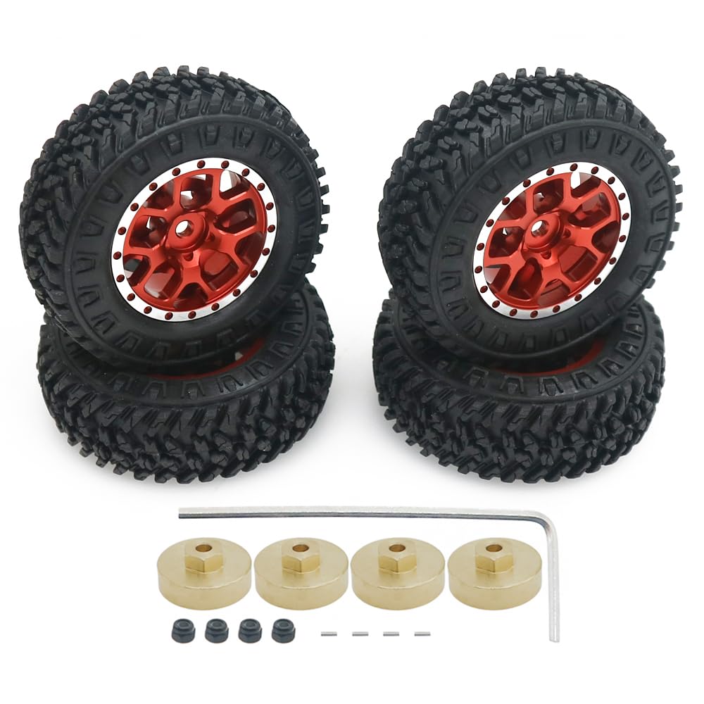 RCAWD Scx24 rc rad reifen,1,3 Zoll Beadlock Felgen Reifen für 1/24 Axial SCX24 AXI00001 AXI00002 Upgrades Teile (rot) von RCAWD