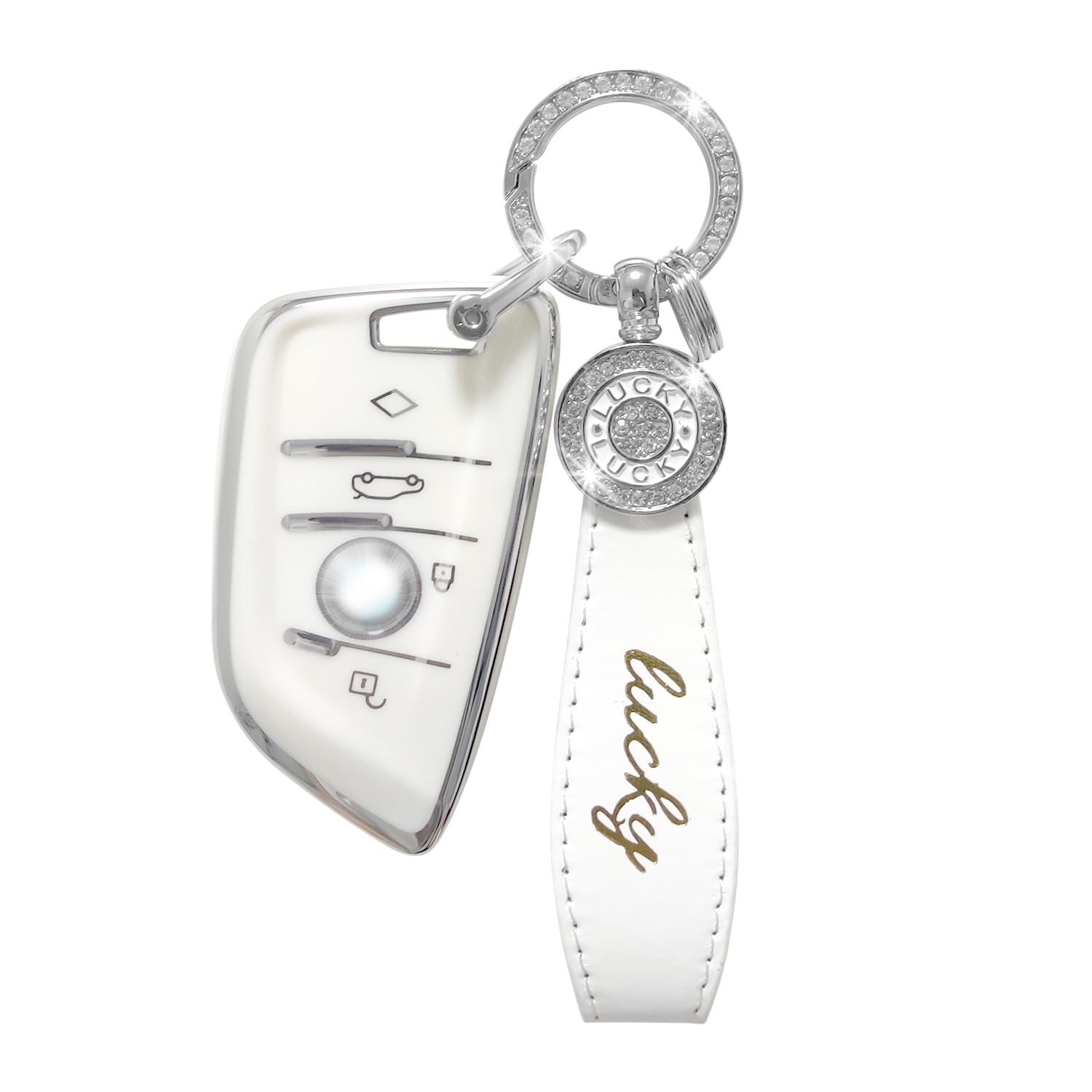 RCBDCYGJ Autoschlüssel Hülle Cover Passt für BMW X1, X2, X3, X5, X6, 2, 5, 6, 7, Serie 3, 4 Tasten Schlüsseletui TPU Schlüsselhülle mit Lederanhänger Schlüsselanhänger von RCBDCYGJ