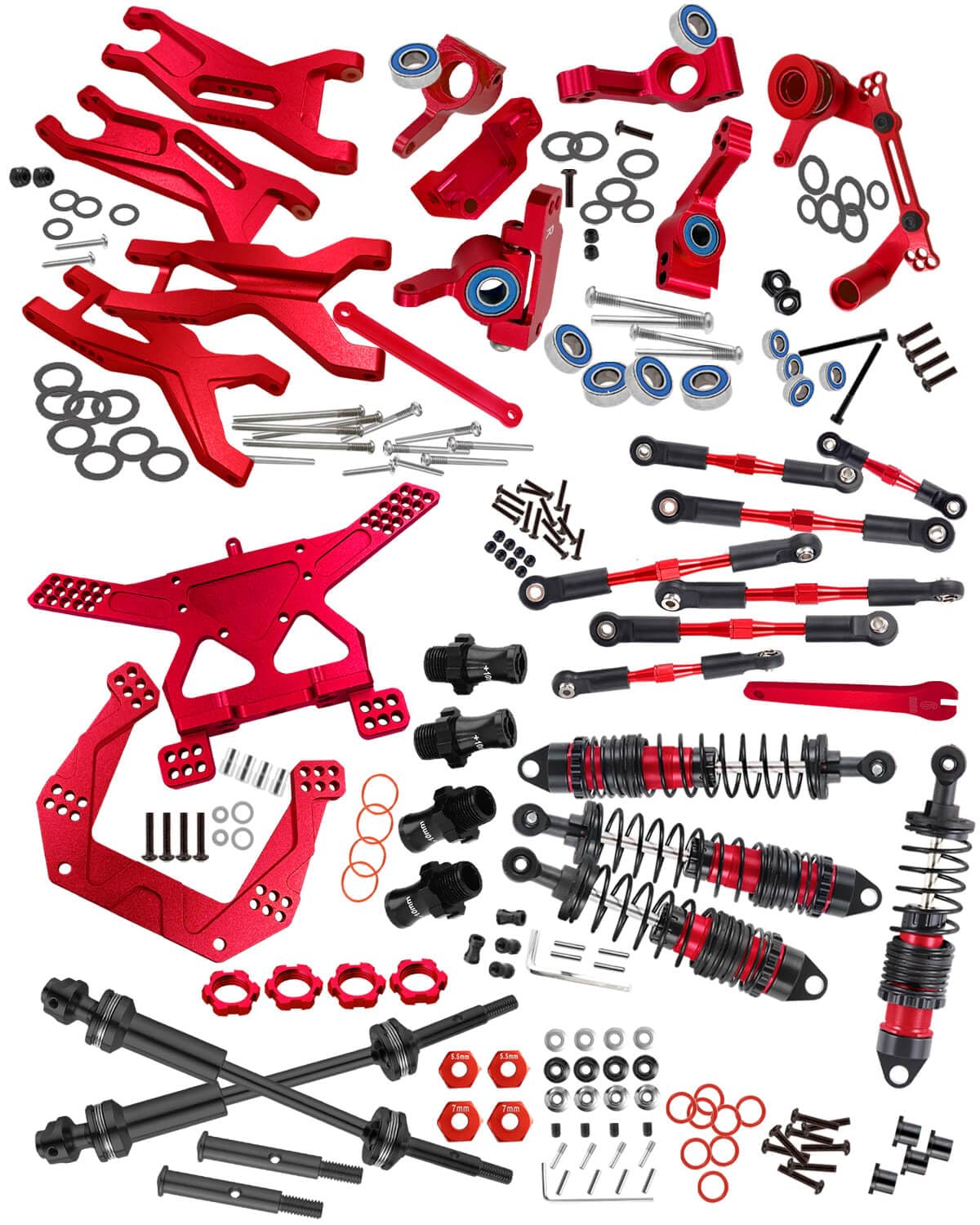 RCMYou Upgrades für 1/10 Slash 2WD (VXL), RC-Stoßdämpfer, Querlenker, Lenkblöcke, Achsschenkel, Lenkkurbel, Stoßturm, Sturzglieder, Antriebswelle, Sechskant-Nabenadapter, rot von RCMYou