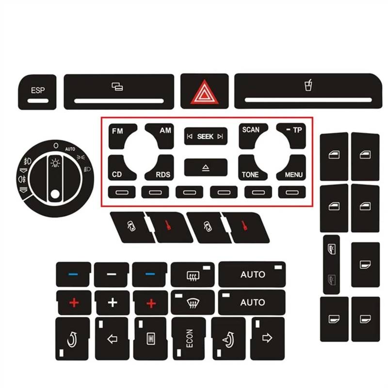 RDEQKIVZ Auto Aufkleber Kompatibel Mit Für A4 Auto Front Radio Knopf Aufkleber Fensterheber Schalter Knopf Reparatursatz Alarm Klima Aufkleber Interner Knopf Aufkleber(Type A) von RDEQKIVZ