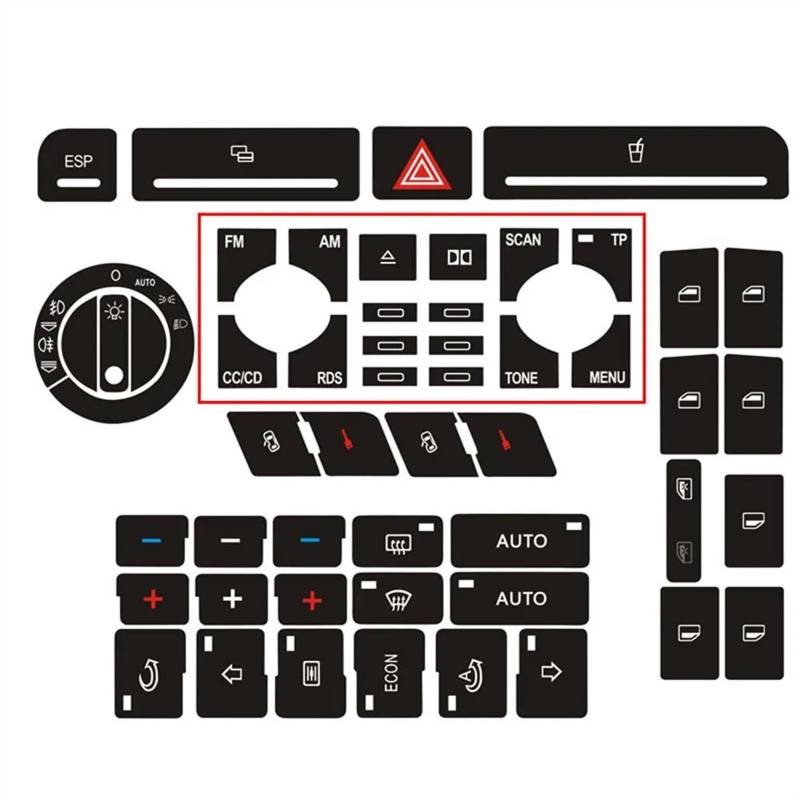 RDEQKIVZ Auto Aufkleber Kompatibel Mit Für A4 Auto Front Radio Knopf Aufkleber Fensterheber Schalter Knopf Reparatursatz Alarm Klima Aufkleber Interner Knopf Aufkleber(Type B) von RDEQKIVZ