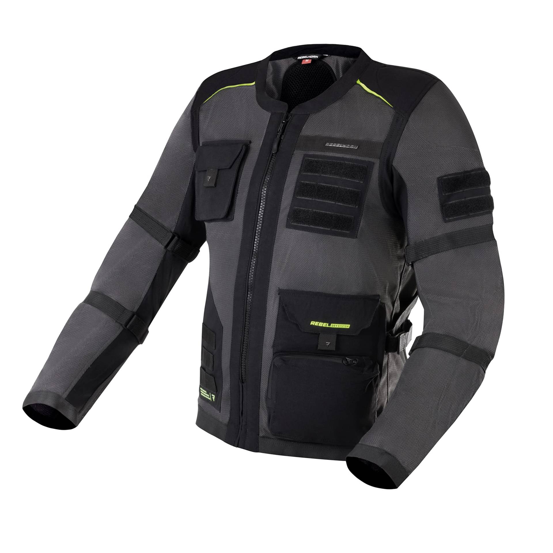 REBELHORN Brutale Motorradjacke Für dynamische Fahrten bei heißem Wetter Stahlgitter Ellenbogen Schulter- und Rückenprotektoren Reflektierende Elemente 6 Taschen von REBELHORN