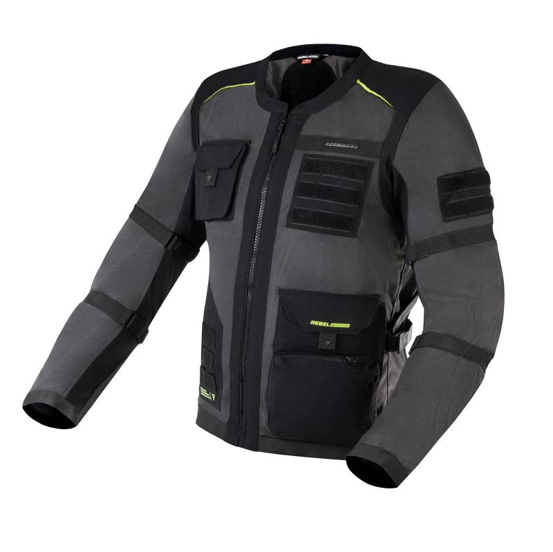 REBELHORN Brutale Motorradjacke Für dynamische Fahrten bei heißem Wetter Stahlgitter Ellenbogen Schulter- und Rückenprotektoren Reflektierende Elemente 6 Taschen von REBELHORN