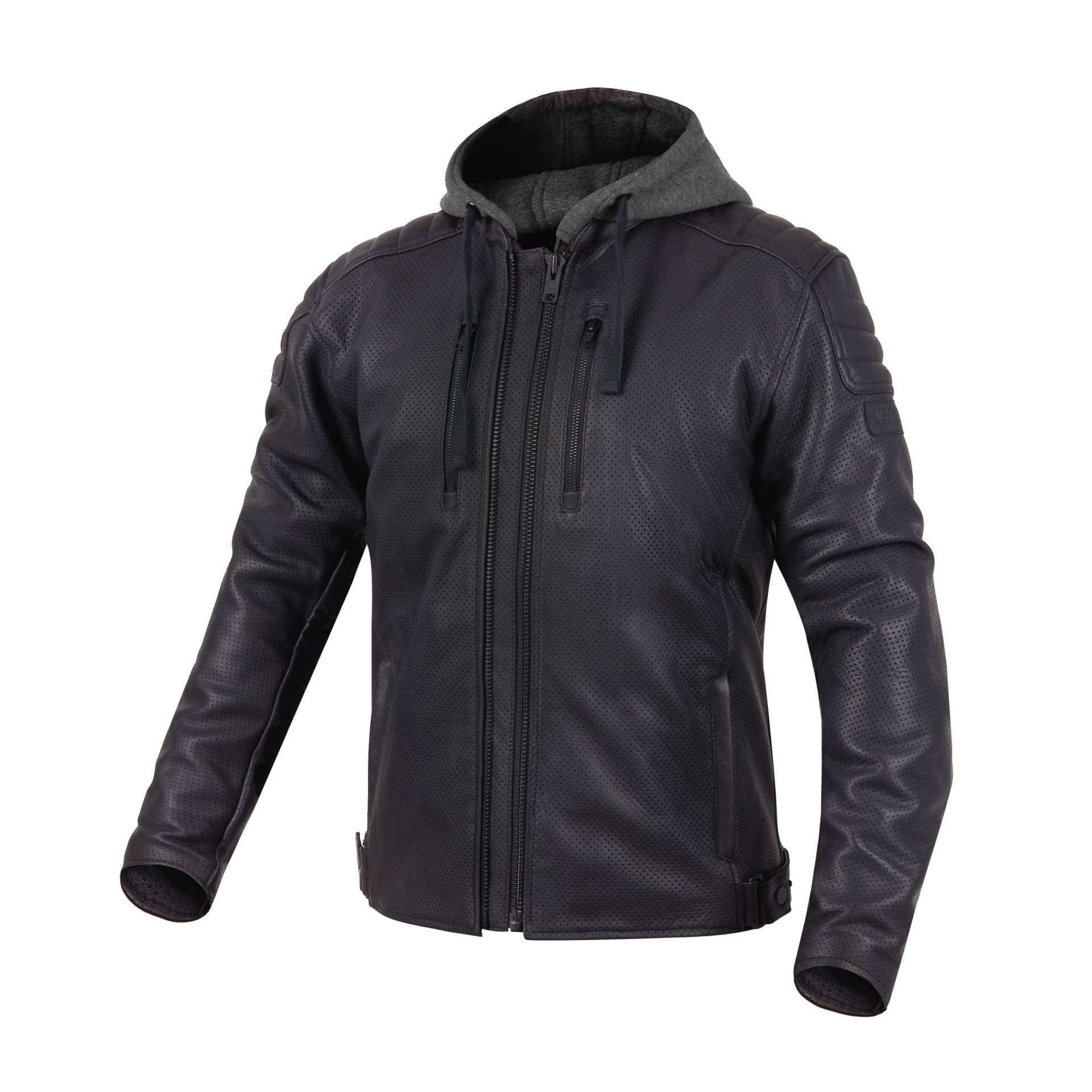 REBELHORN Impala Motorradjacke Herren | Leder | Ellbogen und Schulterprotektoren | Abnehmbare Kapuze | Perforierte Variante von REBELHORN