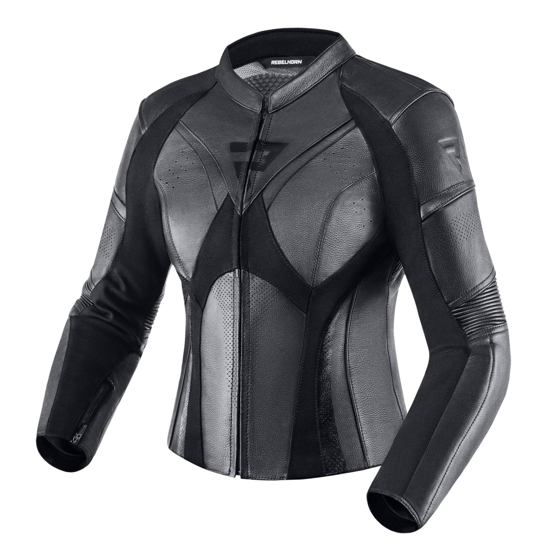 REBELHORN Rebel Lady Motorradjacke für Frauen Rindsleder Ellbogen Schultern und Rückenprotektor Belüftung 4 Taschen Reflektierende Elemente von REBELHORN