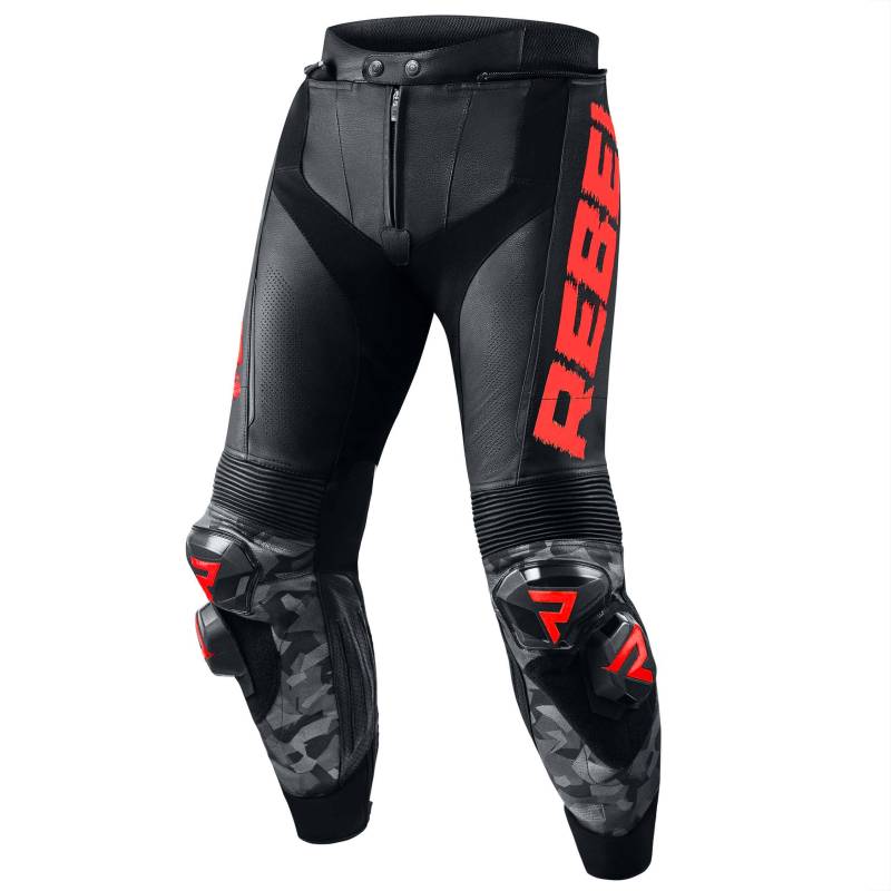 REBELHORN Rebel Leder Motorradhose Knie und Hüftprotektoren Kevlar Verstärkungen Belüftung Knieschieber Reflektierende Elemente von REBELHORN