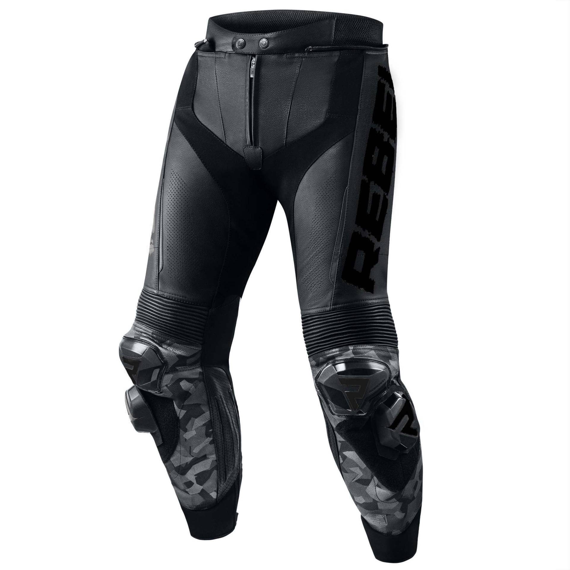 REBELHORN Rebel Leder Motorradhose Knie und Hüftprotektoren Kevlar Verstärkungen Belüftung Knieschieber Reflektierende Elemente von REBELHORN