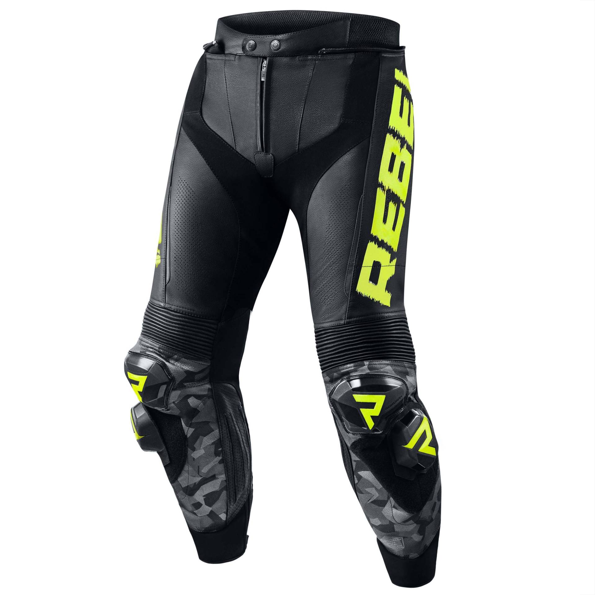 REBELHORN Rebel Leder Motorradhose Knie und Hüftprotektoren Kevlar Verstärkungen Belüftung Knieschieber Reflektierende Elemente von REBELHORN