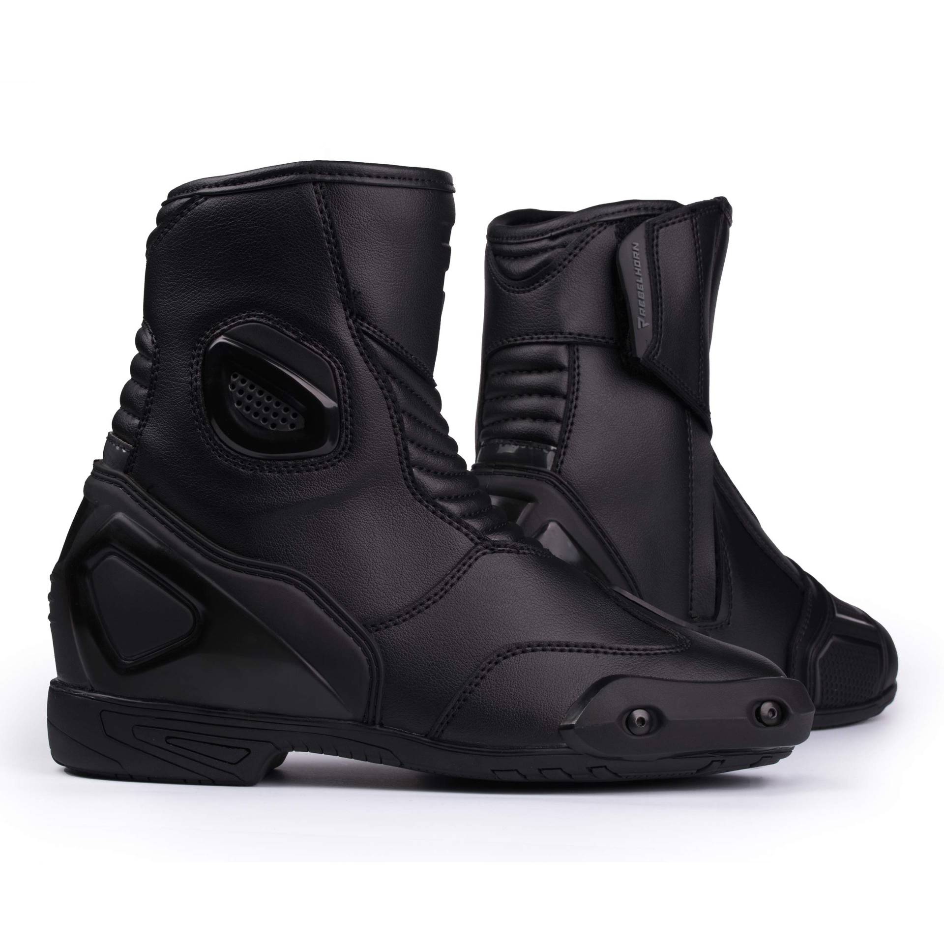 REBELHORN Trip ST Short Motorradstiefel Für schnelle Fahrten und Touren Harte Fersen- und Knöchelschutzlüftung Antibakterielle Einsätze Reflektierende Elemente Schwarz 38 EU von REBELHORN