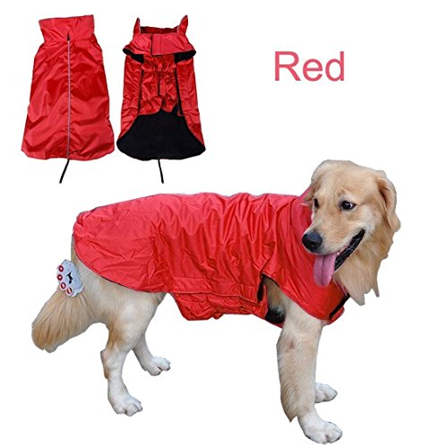 Wasserdicht Pet Hunde Regenmantel Jacke Hund reflektierender Night Sicherheit Jacke Hoodies Pullover Fleece gefüttert für Wärme Brustschutz Haustier Hund Outdoor Kleidung Apparel Winter Warm für kleine medium Große Hunde(Rot,XL) von IREENUO