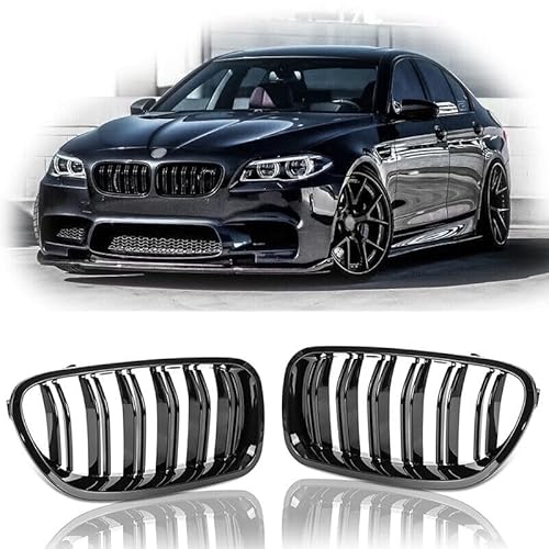 REINKO Nieren Grill passend für BMW 5er F10 F11 Limousine Touring 2009-2016 Doppelsteg glanz schwarz Klavierschwarz von REINKO