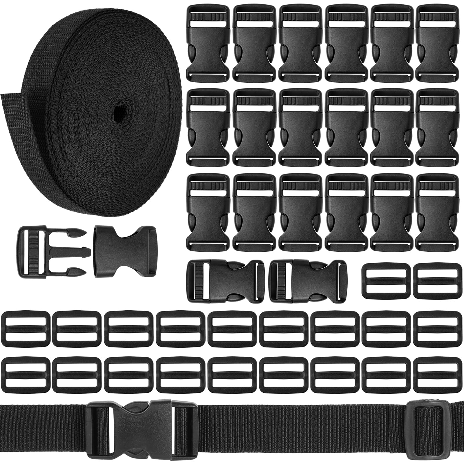 REJOECE Schnallen Gurtband Set 25mm, 15M Nylon Gurtband mit 20 Tri-Glide Slides Clip, 20 Flache Seite Release Schnallen, Einstellbare Kunststoffschnalle for DIY Craft Rucksack Tasche REJOECE Schnallen Gurtband Set 25mm, 15M Nylon Gurtband mit 20 Tri-Glide Slides Clip, 20 Flache Seite Release Schnallen, Einstellbare Kunststoffschnalle for DIY Craft Rucksack Tasche von REJOECE