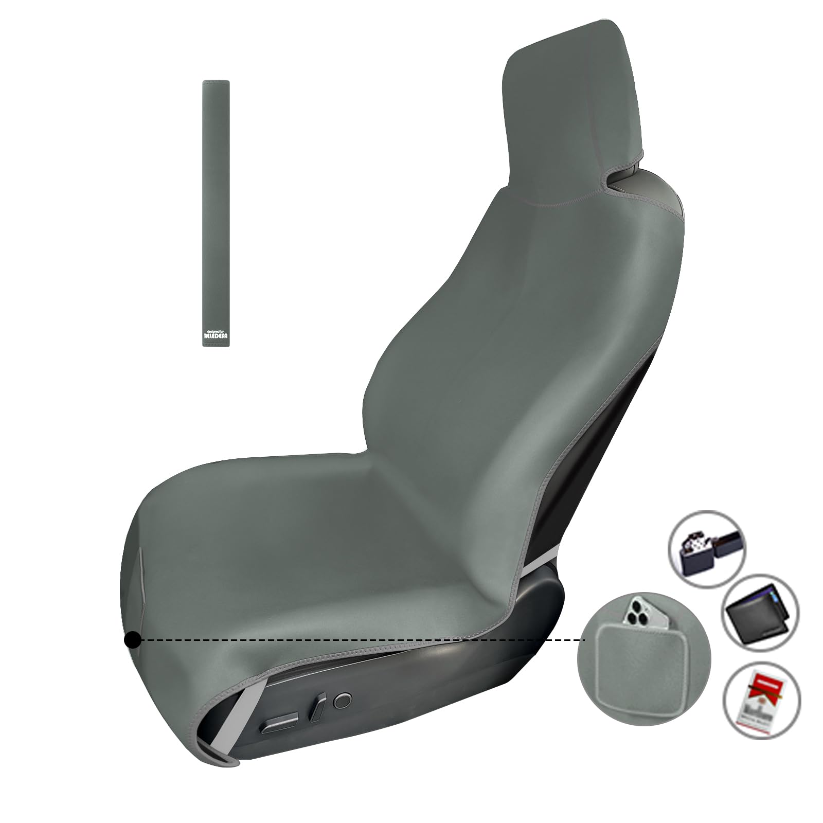 1PC Verbesserte Verbreiterte Neopren Autositzbezüge Handtuch, Wasserdichte Sitzschoner Universal Rutschfest mit 3 Schnallengurten und Kleine Fronttasche für Hunde Kinder Autos Van LKW SUV (Graugrün) 1PC Verbesserte Verbreiterte Neopren Autositzbezüge Handtuch, Wasserdichte Sitzschoner Universal Rutschfest mit 3 Schnallengurten und Kleine Fronttasche für Hunde Kinder Autos Van LKW SUV (Graugrün) von RELEDESA