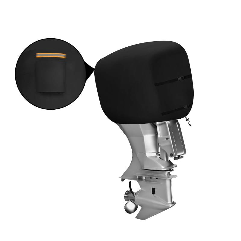 Außenbordmotor Halb Abdeckung für 60-100 PS, 600D Oxford Wasserdicht Außenborder Schutzhülle mit Winddichten Schnallen und Kordelzug, Boot Motor Abdeckhaube mit Reflektierenden Streifen und évent von RELEDESA