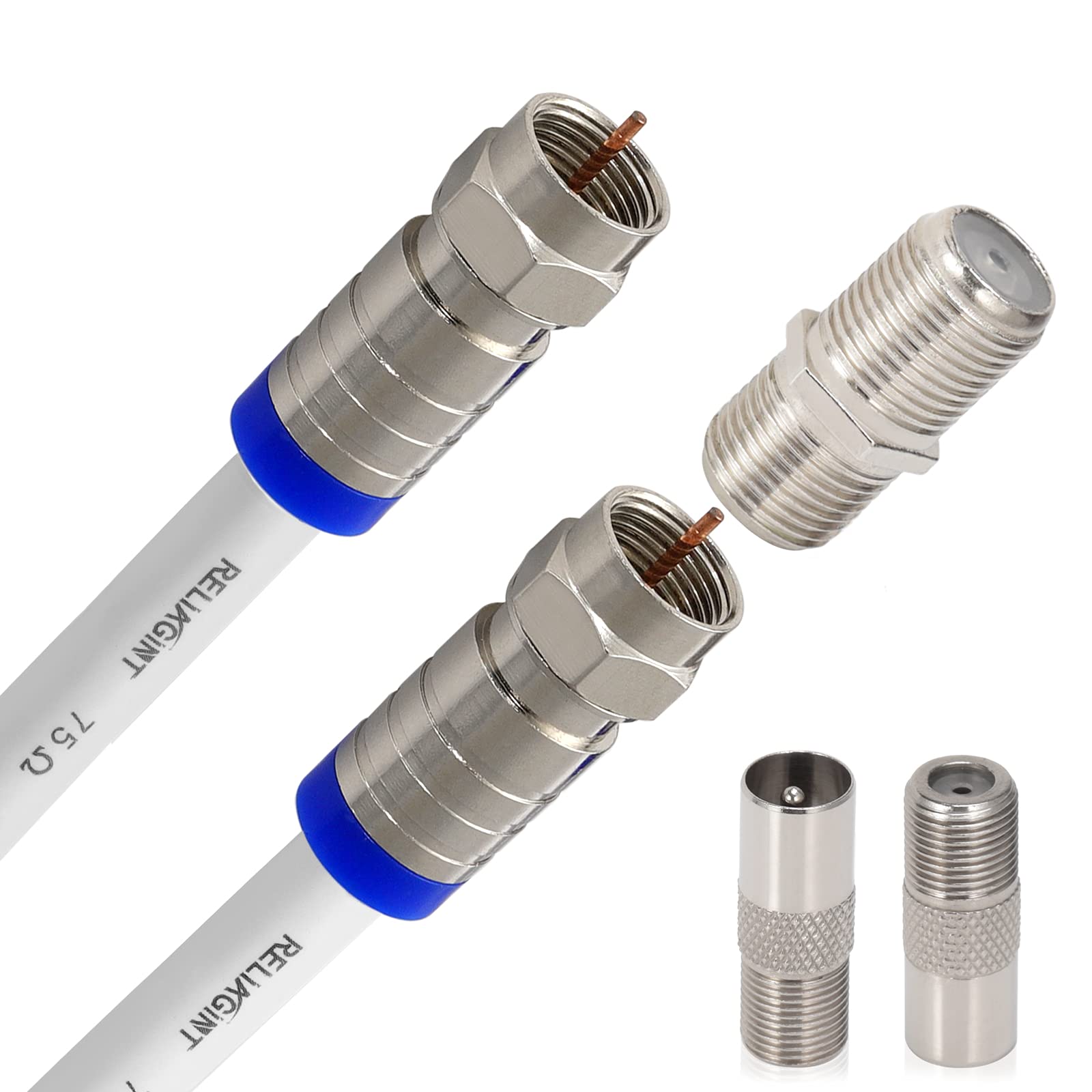 RG6 TV-Kabel 3m, wasserdichtes Kupfer F-Stecker mit F81 / RF Able zur Verlängerung, bis zu 3 Ghz High Speed HD Video für STB, Dish TV, Satellit, Antennen-Koaxialkabel Reliagint (3M, White) von RELIAGINT