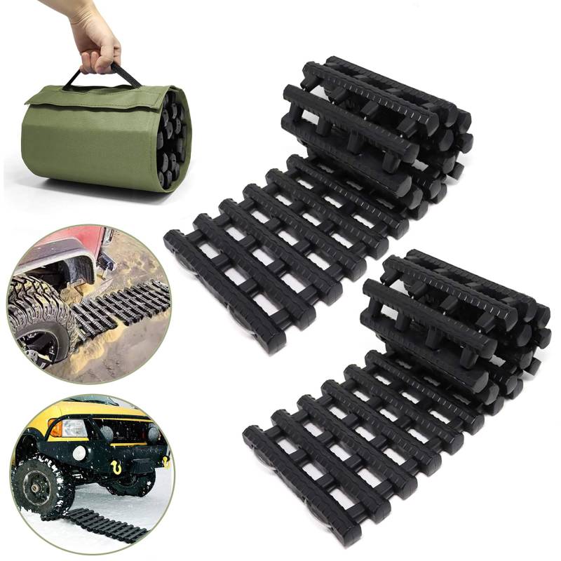 RELIANCER 2 x Traktionsmatten TPR 80 cm L Reifen Recovery Track Pad Rolle Auto Fahrzeug Reifen Traktion Boards Reifen Leiter Track Grabber Auto Notfall Traktionshilfe mit Tasche für Offroad Schlamm von RELIANCER