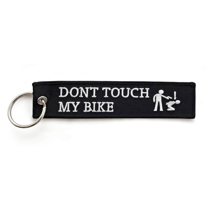 RENEGADE Dont Touch My Bike - Motorrad Schlüsselanhänger aus Stoff mit Schlüsselring Bestickt & Kratzfest (130 x 30 mm, schwarz). Ideal für Ihr Motorrad von RENEGADE