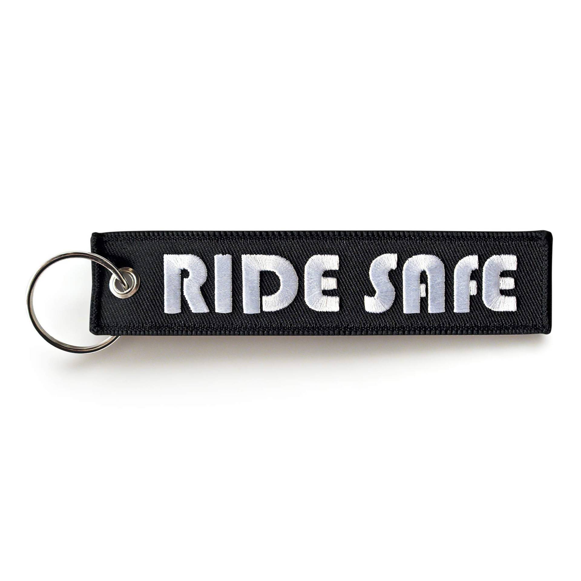 RENEGADE Motorrad Schlüsselanhänger aus Stoff mit Schlüsselring Bestickt & Kratzfest (130 x 30 mm, schwarz). Ideal für Ihr Motorrad (Ride Safe) von RENEGADE