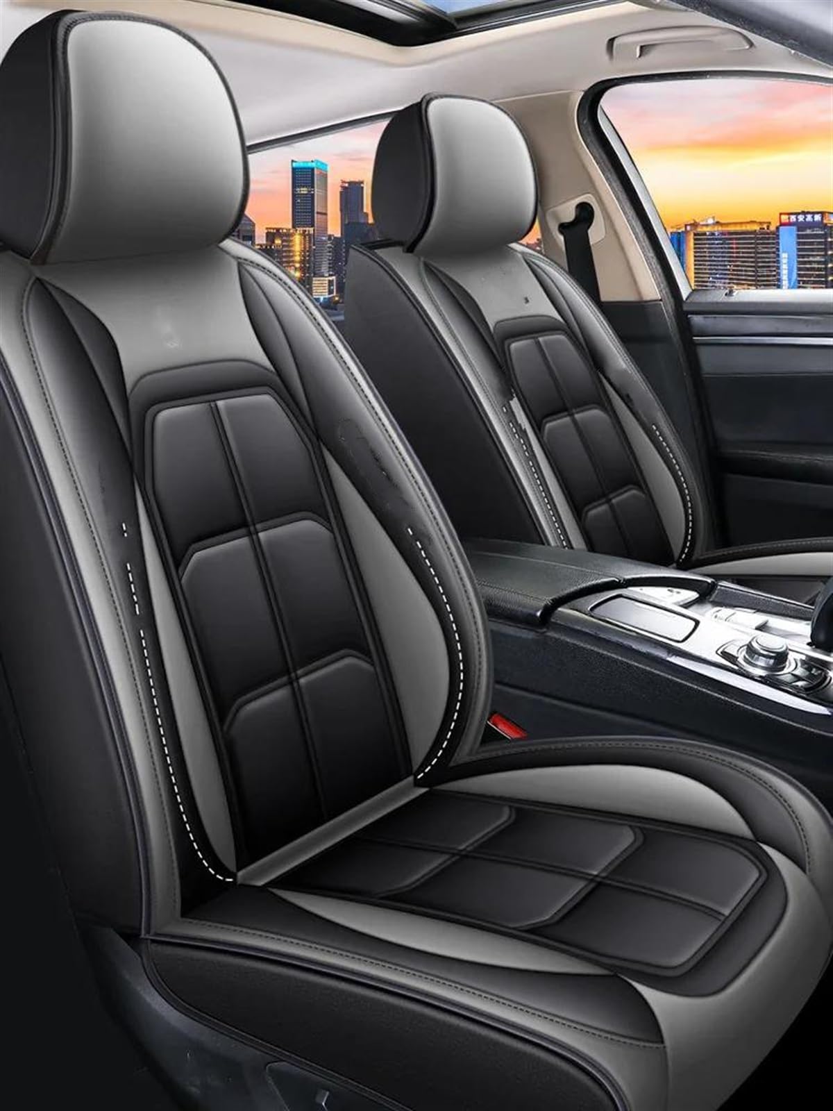 RENSIS Autositzschoner Universal Auto Sitzbezug Innen Für Chrysler Alle Auto Modelle Für 300C 200 Für Grand Für Voyager Für Pacifica Auto Zubehör Sitzbezüge Auto Komplettset (Color : Grau) von RENSIS