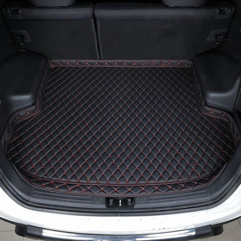 Kofferraummatte aus Kunstleder, maßgeschneidert, wasserdicht, Teppichschutz, Innenzubehör, für Audi SQ5 Q8 S4 S6 S7 E-tron R8,D Black+Red von REOTTO