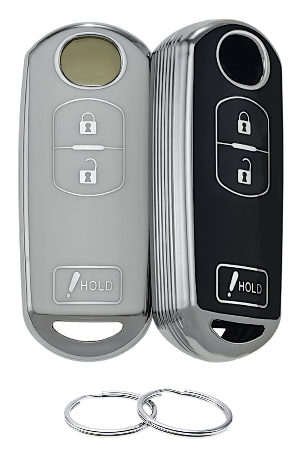REPROTECTING TPU-Schlüsselanhänger-Abdeckung, kompatibel mit Mazda 3, 6, CX-5, CX-9 (Silber-Schwarz/Silber-Weiß, 3 Tasten/TPU) von REPROTECTING