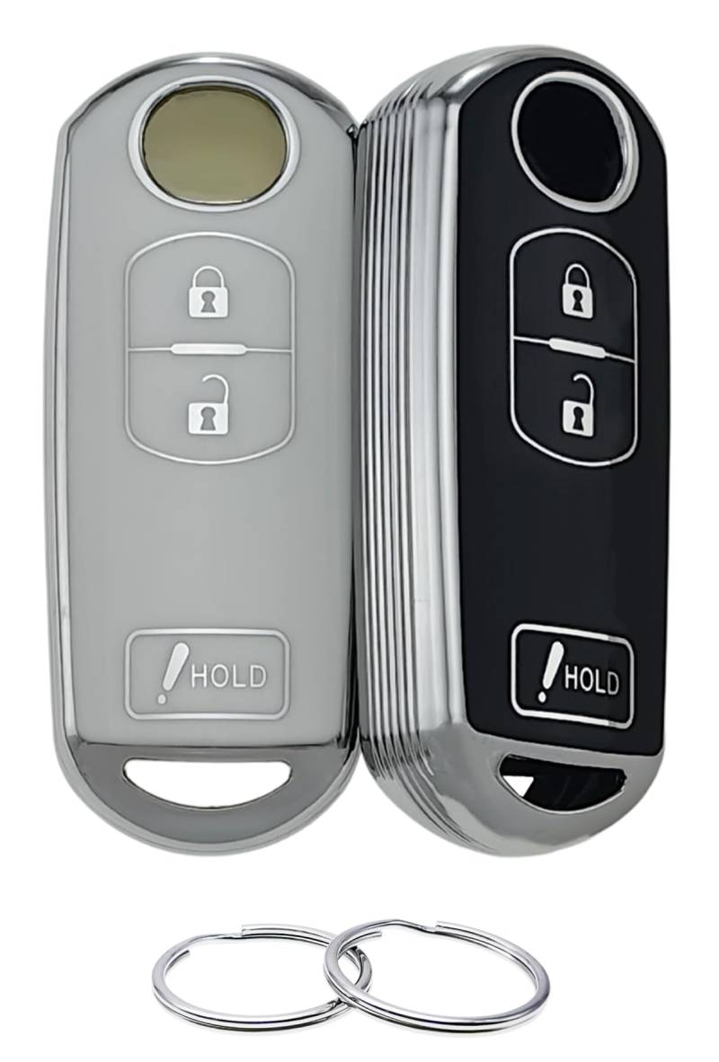 REPROTECTING TPU-Schlüsselanhänger-Abdeckung, kompatibel mit Mazda 3, 6, CX-5, CX-9 (Silber-Schwarz/Silber-Weiß, 3 Tasten/TPU) von REPROTECTING