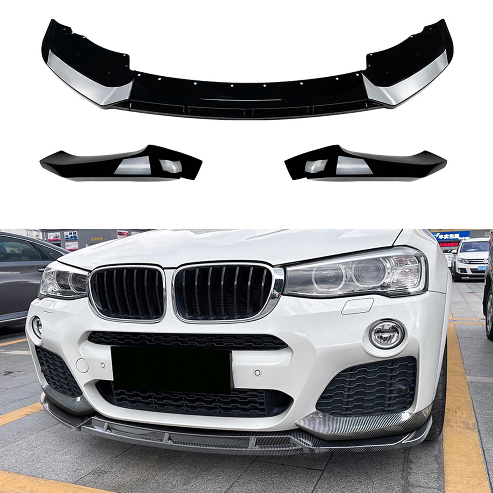 Auto Frontlippe Spoiler für BMW X3 F25 X4 F26 LCI 2014 2015 2016 2017 M Sport, Frontstoßstangen Lippenkörper Autoteile Autoantikollisionsschutz,- Black von REROM