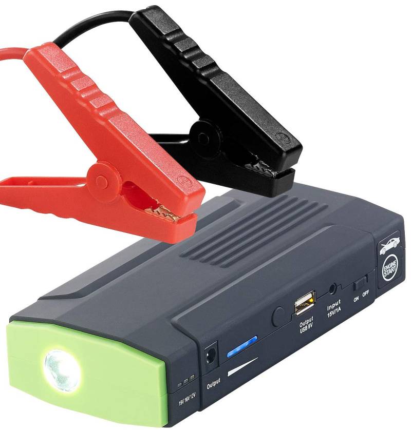 revolt Autostarter: Notebook-Powerbank mit Kfz-Starthilfe & LED-Leuchte, 8.000 mAh, 400 A (Starterbatterie, 12v Powerbank, Ladegerät) von revolt