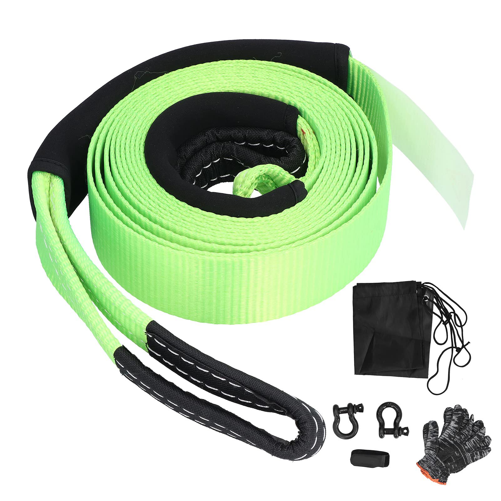 Offroad Recovery Tow Rope | 5 Ton Capacity & 5 Metres Length | Polyester Pulling Strap for Car/Truck/SUV | & Alkali Tolerant, Includes Gloves & Shackles (Green) von REXVTNS