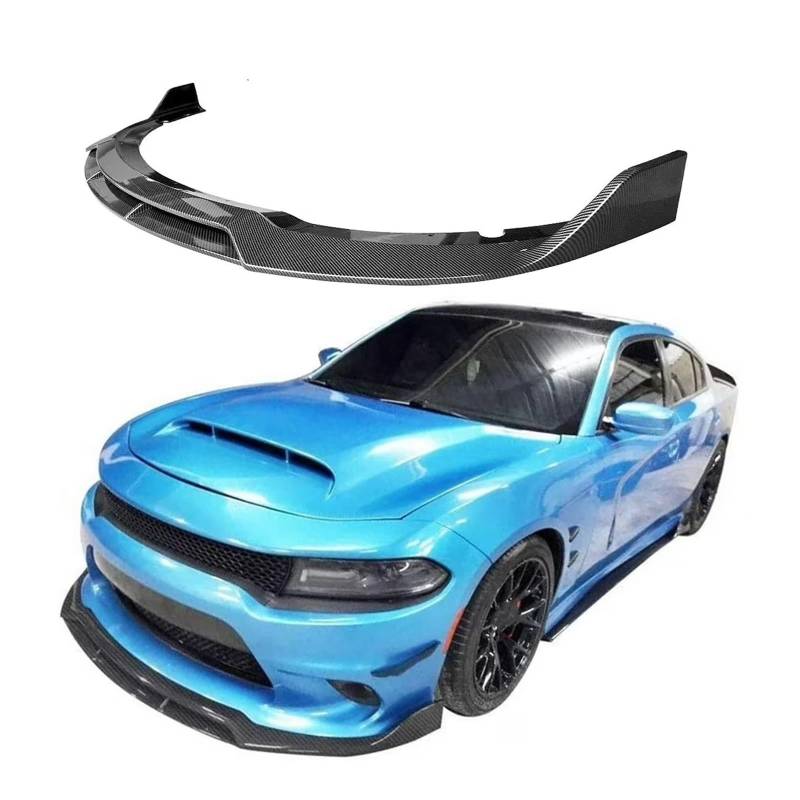Frontspoiler 4-teilig Für Dodge Für Charger 2015 – 2020 2021 2022 2023 SRT-Stil Carbonfaser-Look Glänzend Schwarz Frontstoßstangenlippe Splitter Spoiler Body Kit Auto Frontstoßstange(Kohlefaser-Optik) von RFSHOP