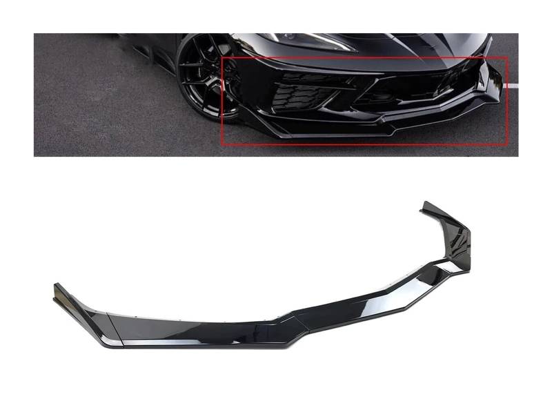 Frontspoiler Für Chevrolet Für Corvette C8 2 Tür Z51 Stingray STG 3 2020 2021 2022 2023 2024 Spoiler Splitter Glänzend Schwarz Carbon Look Vorderen Stoßfänger Lip Auto Frontstoßstange(Glossy Black) von RFSHOP