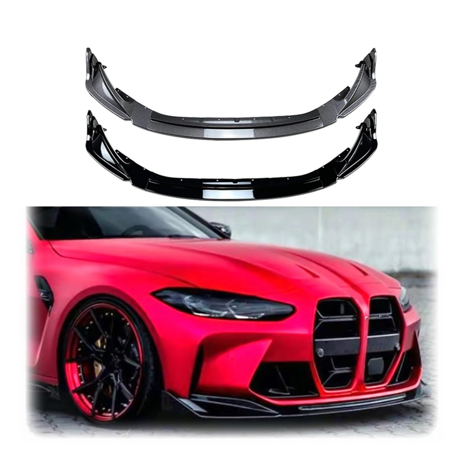 Frontspoiler Für M3 G80 Für M4 G82 2021 2022 2023 Frontspoilerlippe Carbonfaser-Optik/Schwarzglänzend Auto-Unterteiler-Lippenschutz-Kit Auto Frontstoßstange(Kohlefaser-Optik) von RFSHOP