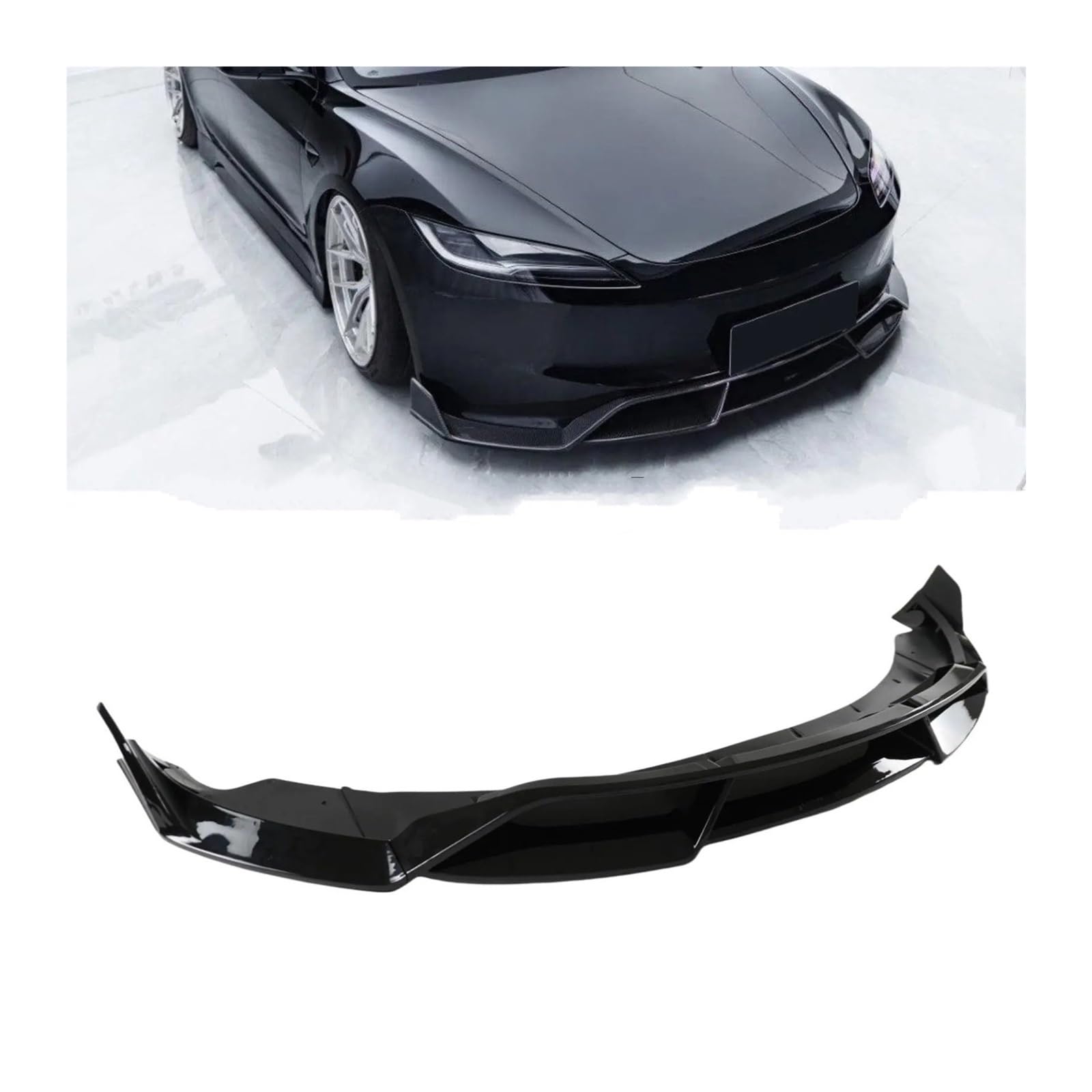 Frontspoiler Für Tesla Für Modell 3 2024 2025 + Body Kit Autozubehör Spoiler Splitter Glänzend Schwarz ABS Kunststoff 5PCS Frontstoßstangenlippe Auto Frontstoßstange(Carbon Fiber Print) von RFSHOP