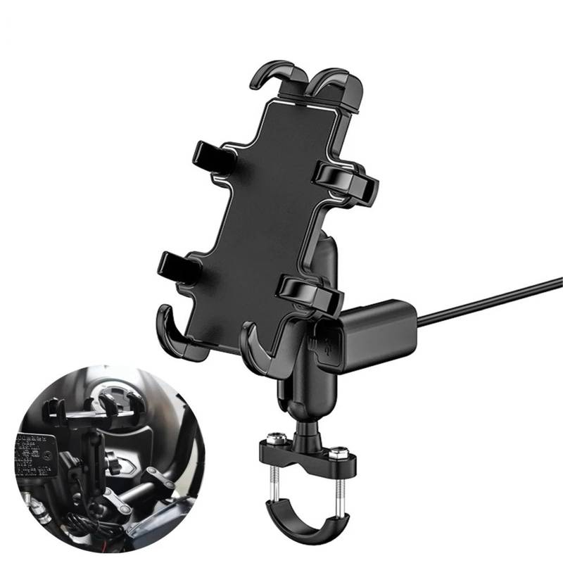 Handyhalterung Motorrad Motorradzubehör Seitentasche Telefon-Navigationshalterung Crash Block Lenker Riser Kissenbezug Für Loncin Für VOGE 300 Rally GY(Phone Stand with USB) von RFSHOP