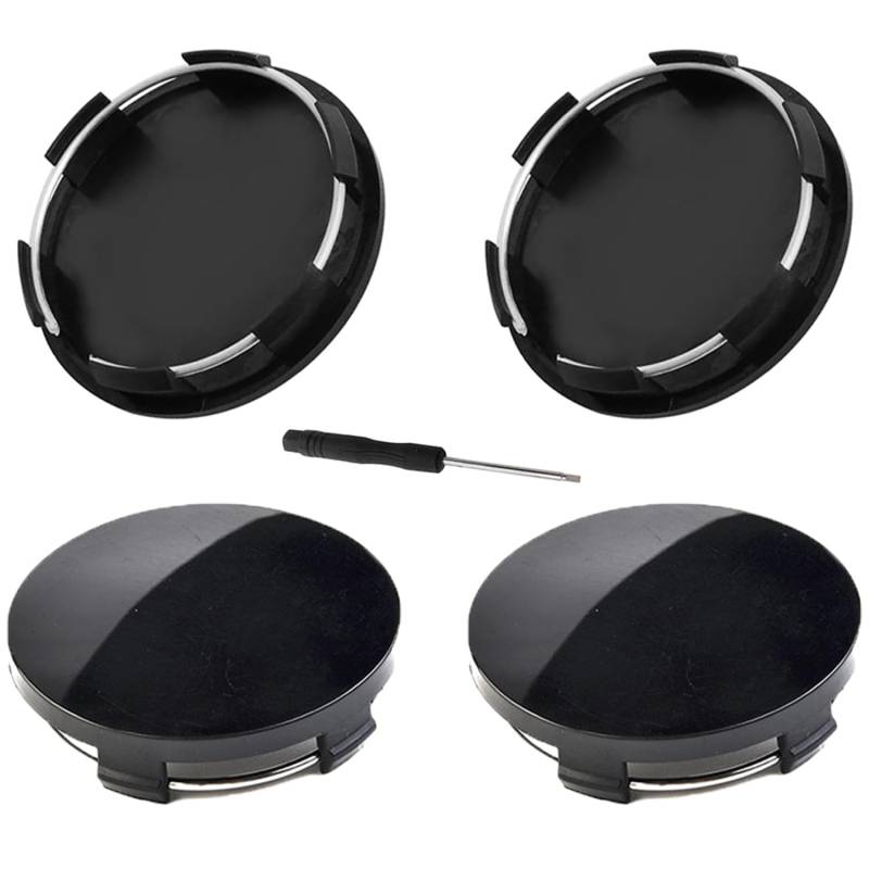 RHQFDM 4 Stück Nabendeckel 68mm Radnabendeckel DIY-Radnabenkappen Universal ABS schwarz Nabenkappen für Radnaben glatte Spiegeloberfläche Radnabenabdeckung（Zirkon Schwarz） von RHQFDM