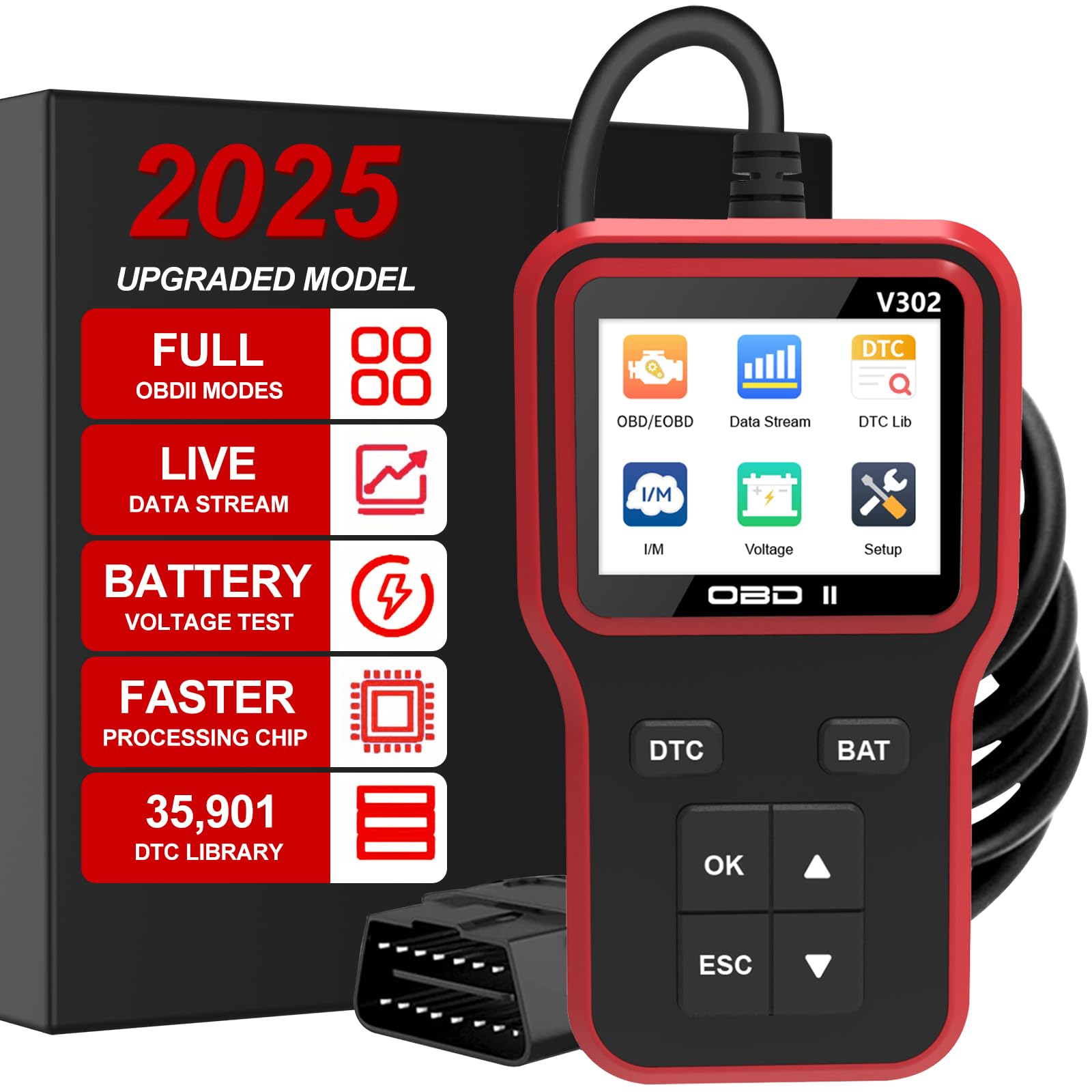 OBD2 Diagnosegerät Auto OBD Diagnosegerät ODB2 Fehler Code Leser KFZ Auslesegerät Adapter V302 von RICOKEY