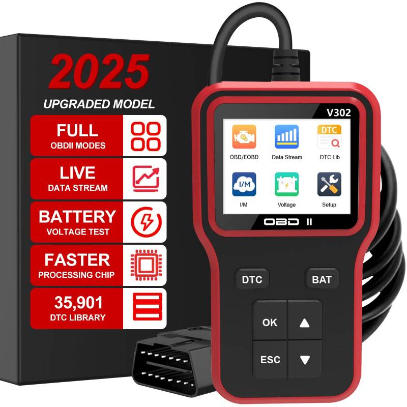 OBD2 Diagnosegerät Auto OBD Diagnosegerät ODB2 Fehler Code Leser KFZ Auslesegerät Adapter V302 von RICOKEY
