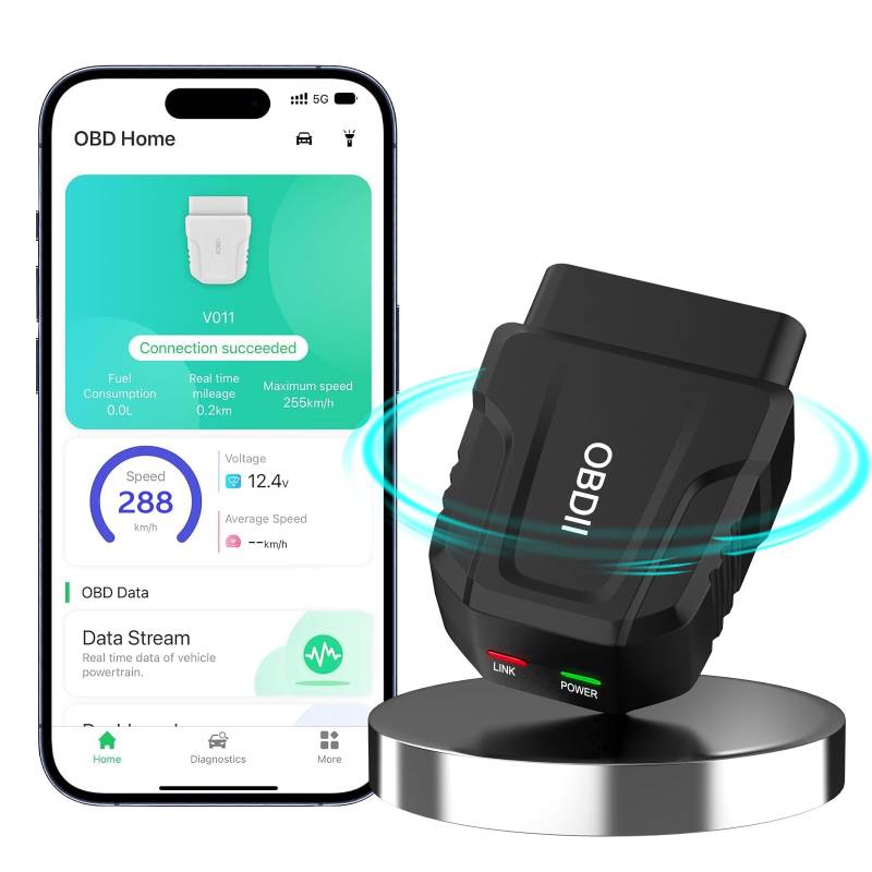 OBD2 Diagnosegerät Bluetooth 5.4 Auto Adapter für iOS iPhone Android Windows OBD Diagnosegerät ODB2 Fehler Codeleser KFZ Auslesegerät mit Vollen OBD2 Funktionen für Alle Fahrzeuge Schnellere von RICOKEY